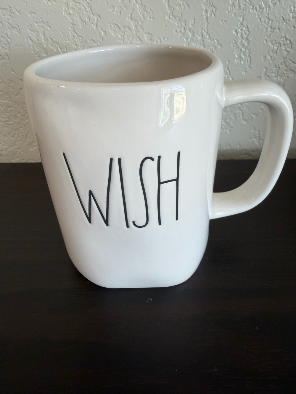 Rae Dunn WISH Large Letter Ceramic Mug White Black